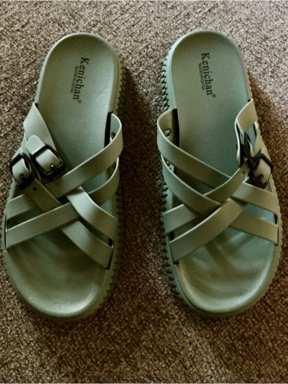 SHEIN Sage green Crisscross Buckle Slide Sandals